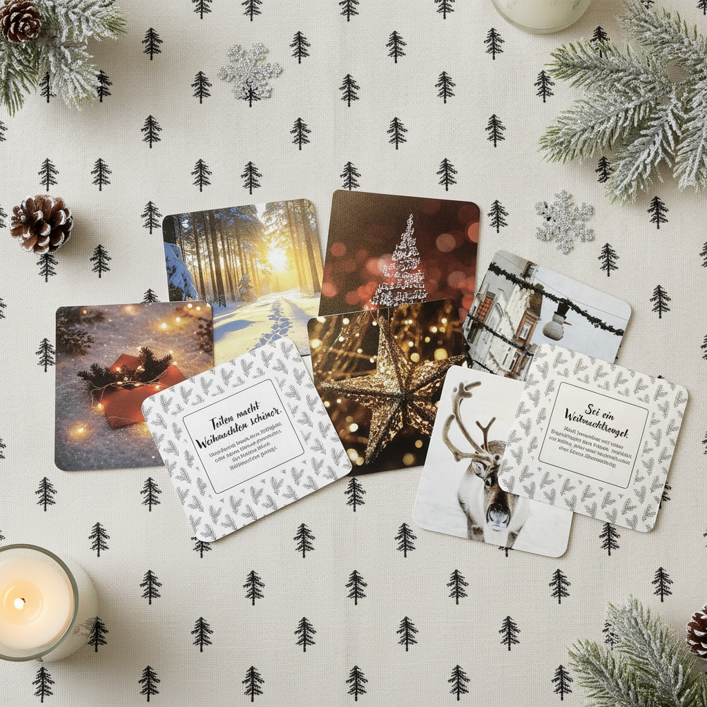 Weihnachtskarten mit kleinen Aufgaben für das ganze Team