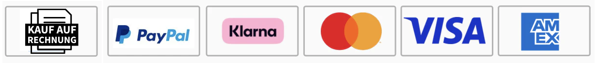 Zahlungsmethoden: Kauf auf Rechnung, Mastercard, Visa, SEPA, AMEX